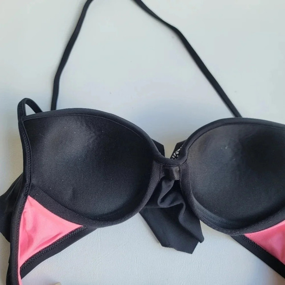 PINK by Victoria Secret Bikini Swim Top Black Studded Padded Draped Top Size XS - Picture 8 of 10